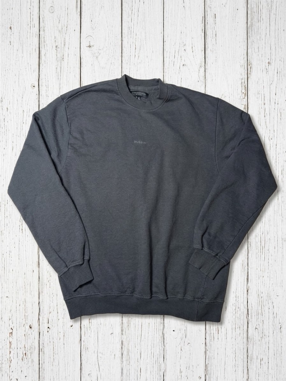 Vox Populi Charcoal Grey Bussin Embossed Pullover Crewneck Sweatshirt Men’s M